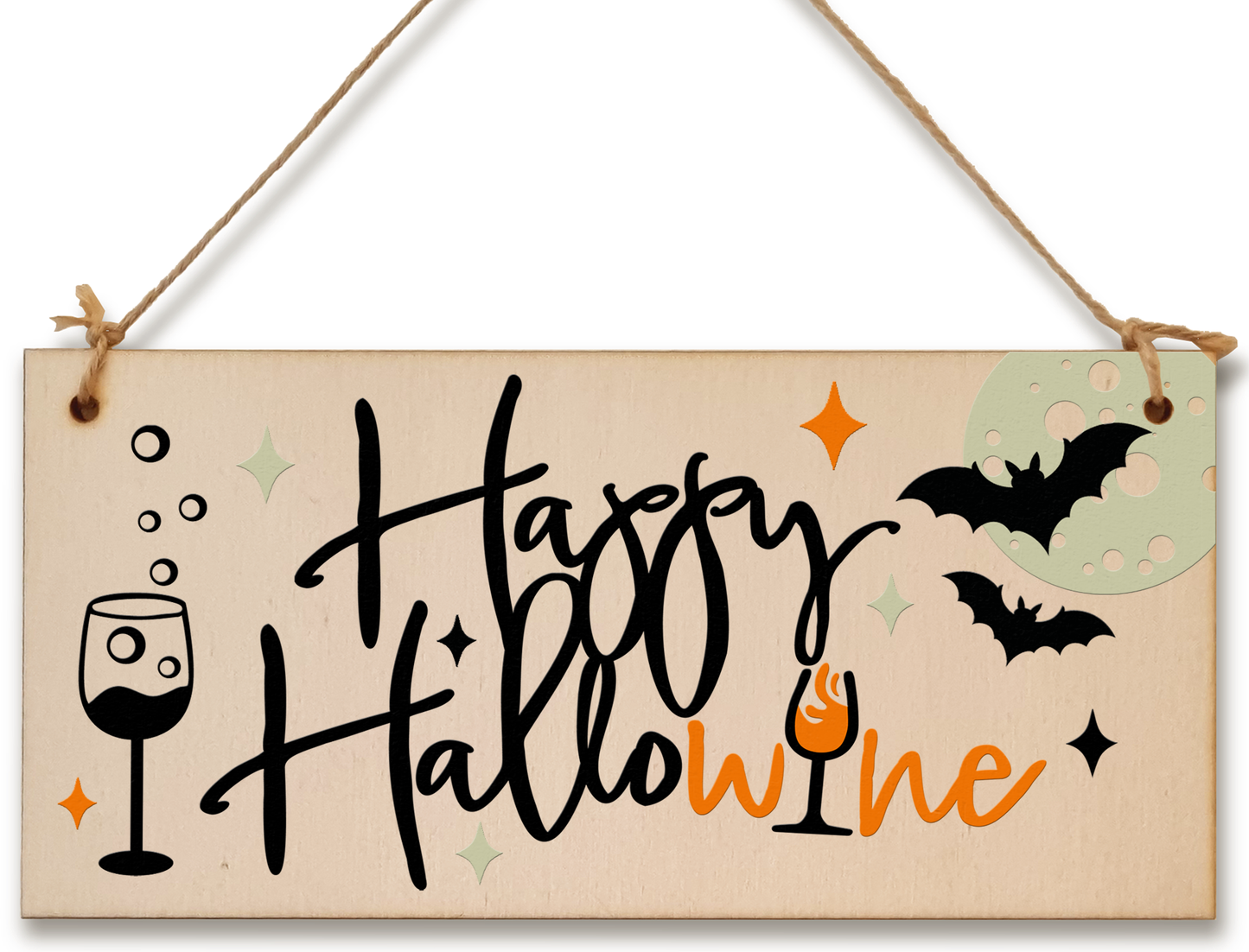 Happy HalloWine Funny Alcohol Halloween Wine Sign Handmade Wooden Hanging Wall Plaque Gift Kitchen Home Décor