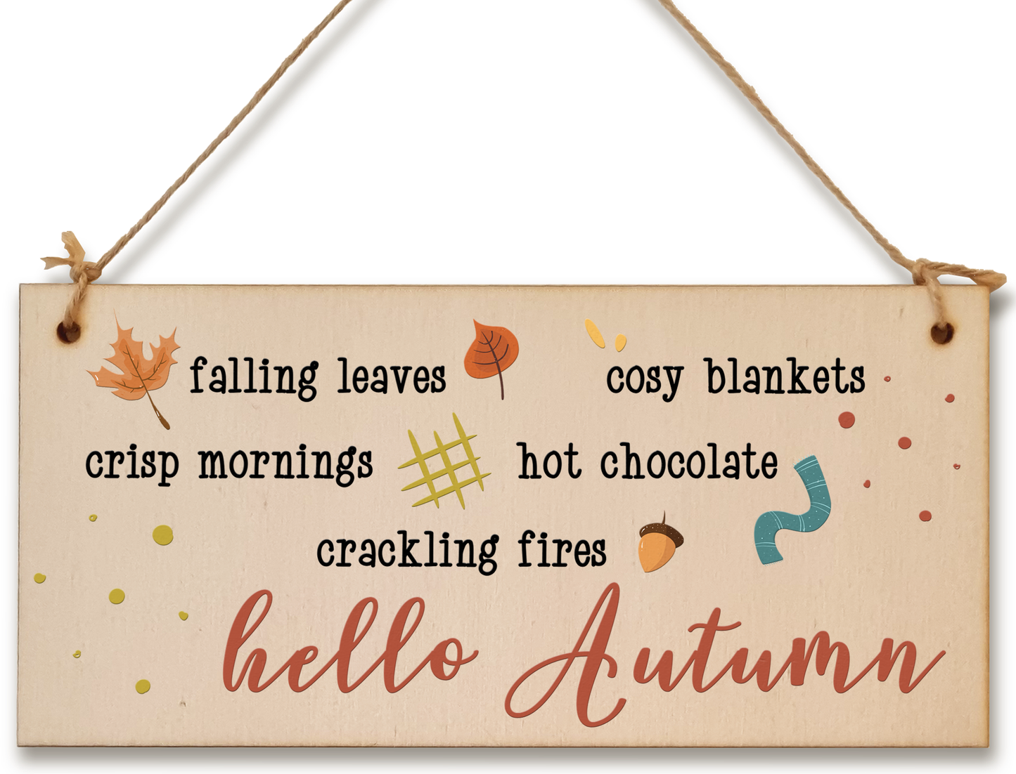 hello Autumn Seasonal Falling Leaves Cosy Decorative Sign Handmade Wooden Hanging Wall Plaque Gift Hallway Home Décor