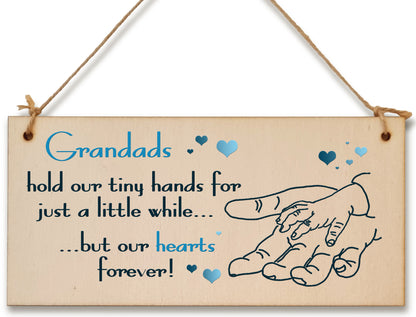 Handmade Wooden Hanging Wall Plaque Grandads Hold Little Hands Hearts Forever Sentimental Gift Father's Day