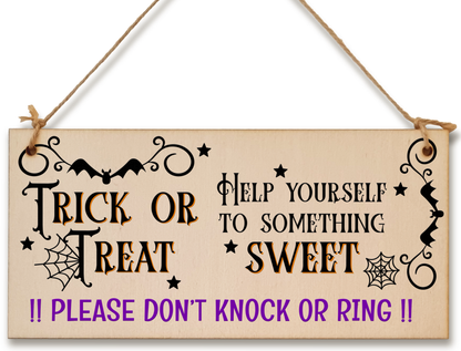 No Trick or Treaters But Don't Knock or Ring Halloween Do Not Disturb Sign Handmade Wooden Hanging Wall Plaque Gift Hallway Home Décor