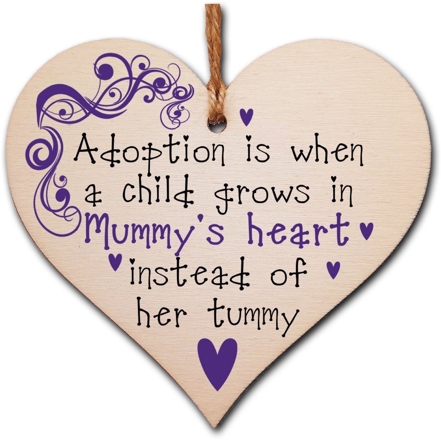 Handmade Wooden Hanging Heart Plaque Gift to Celebrate Adoption