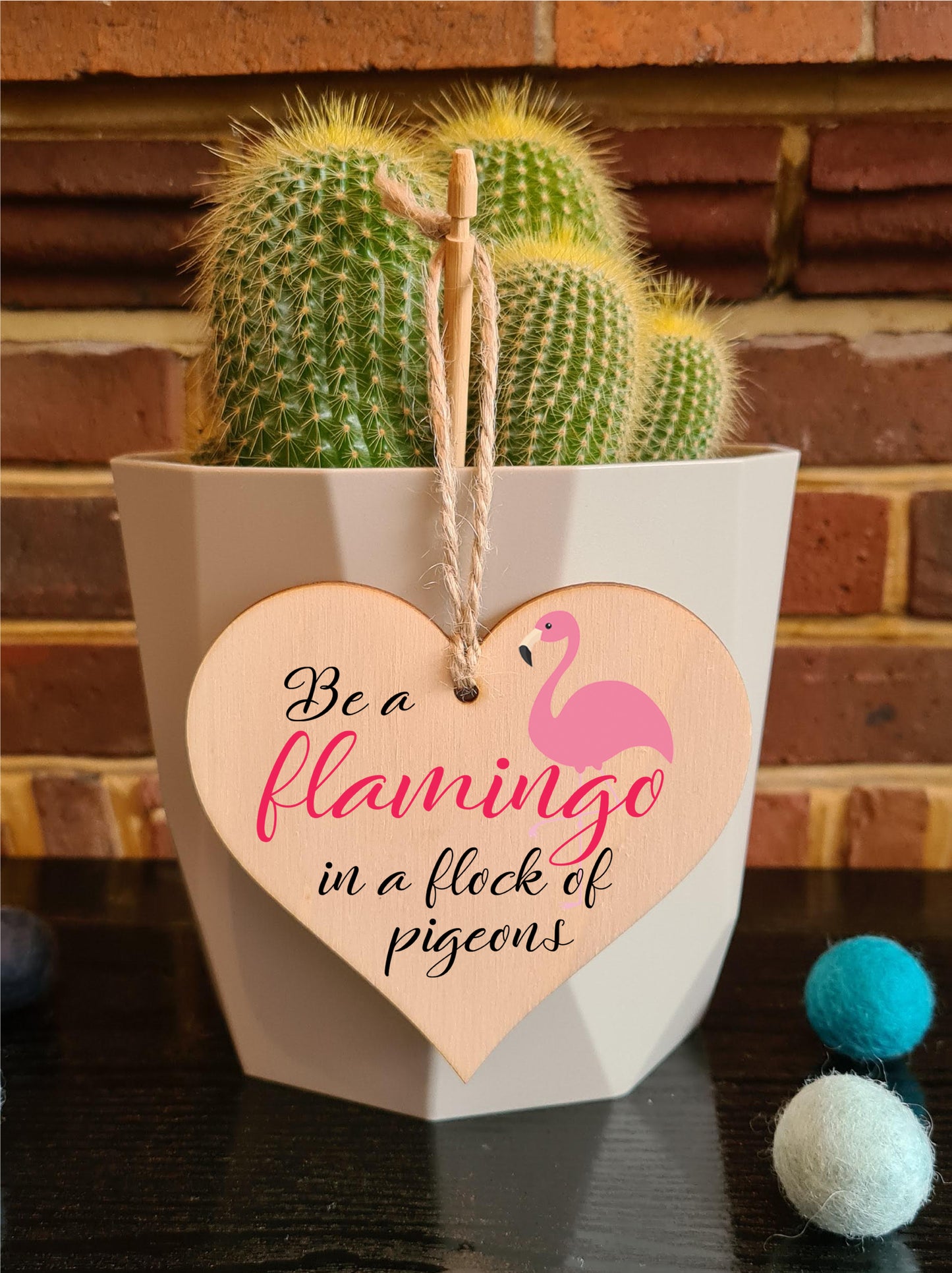 Handmade Wooden Hanging Heart Plaque Gift for Someone Special Funny Inspirational Be a Flamingo Motivational Treat