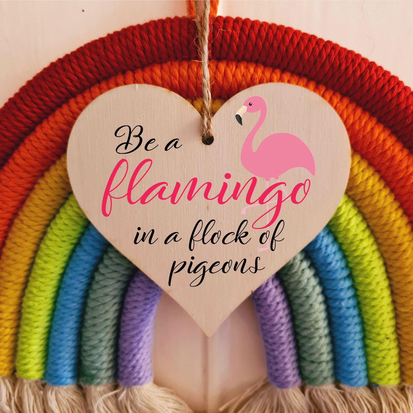 Handmade Wooden Hanging Heart Plaque Gift for Someone Special Funny Inspirational Be a Flamingo Motivational Treat