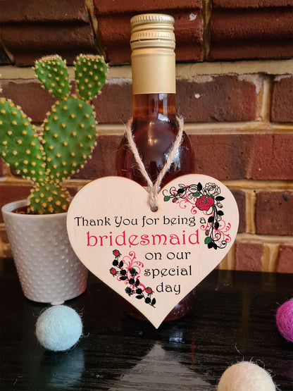 Handmade Wooden Hanging Heart Plaque Gift Thank You for Being My Bridesmaid Wedding Novelty Keepsake