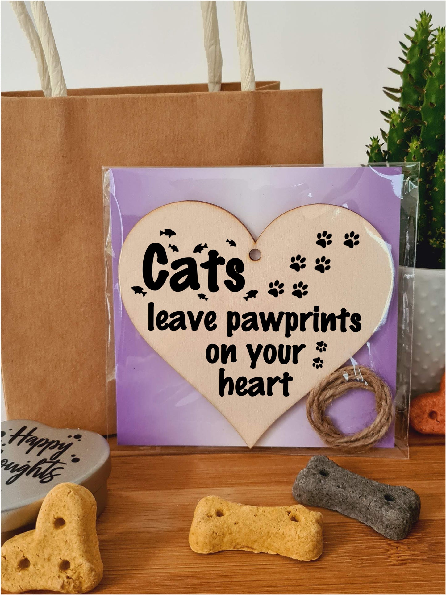 Handmade Wooden Hanging Heart Plaque Gift Perfect for Cat Lovers
