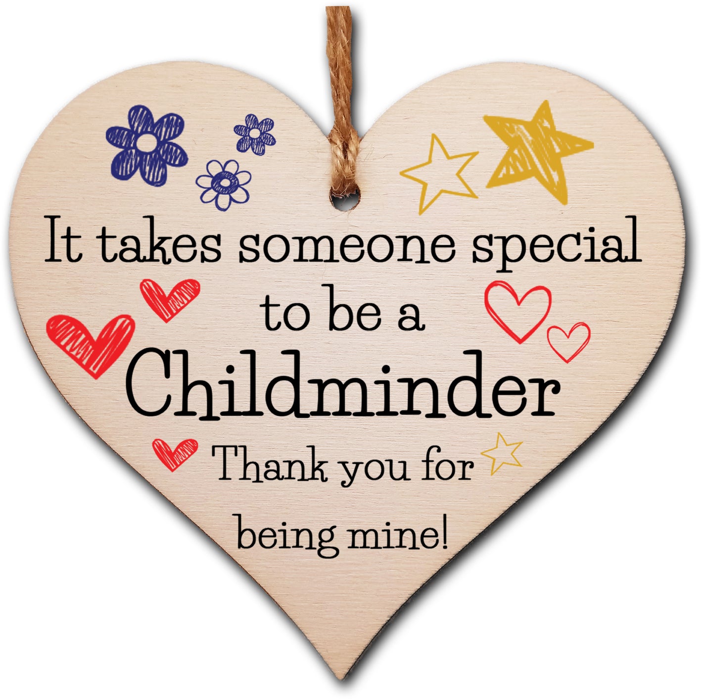Handmade Wooden Hanging Heart Plaque Gift for Special Childminder Thank You Keepsake