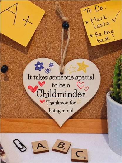 Handmade Wooden Hanging Heart Plaque Gift for Special Childminder Thank You Keepsake