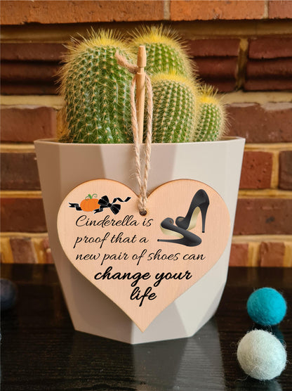Handmade Wooden Hanging Heart Plaque Gift Perfect for Shoe Lovers