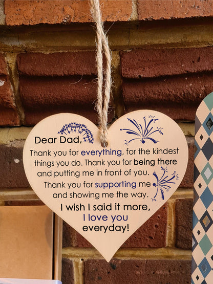 Handmade Wooden Hanging Heart Plaque Gift for Dad Loving Thoughtful Present for Your Father