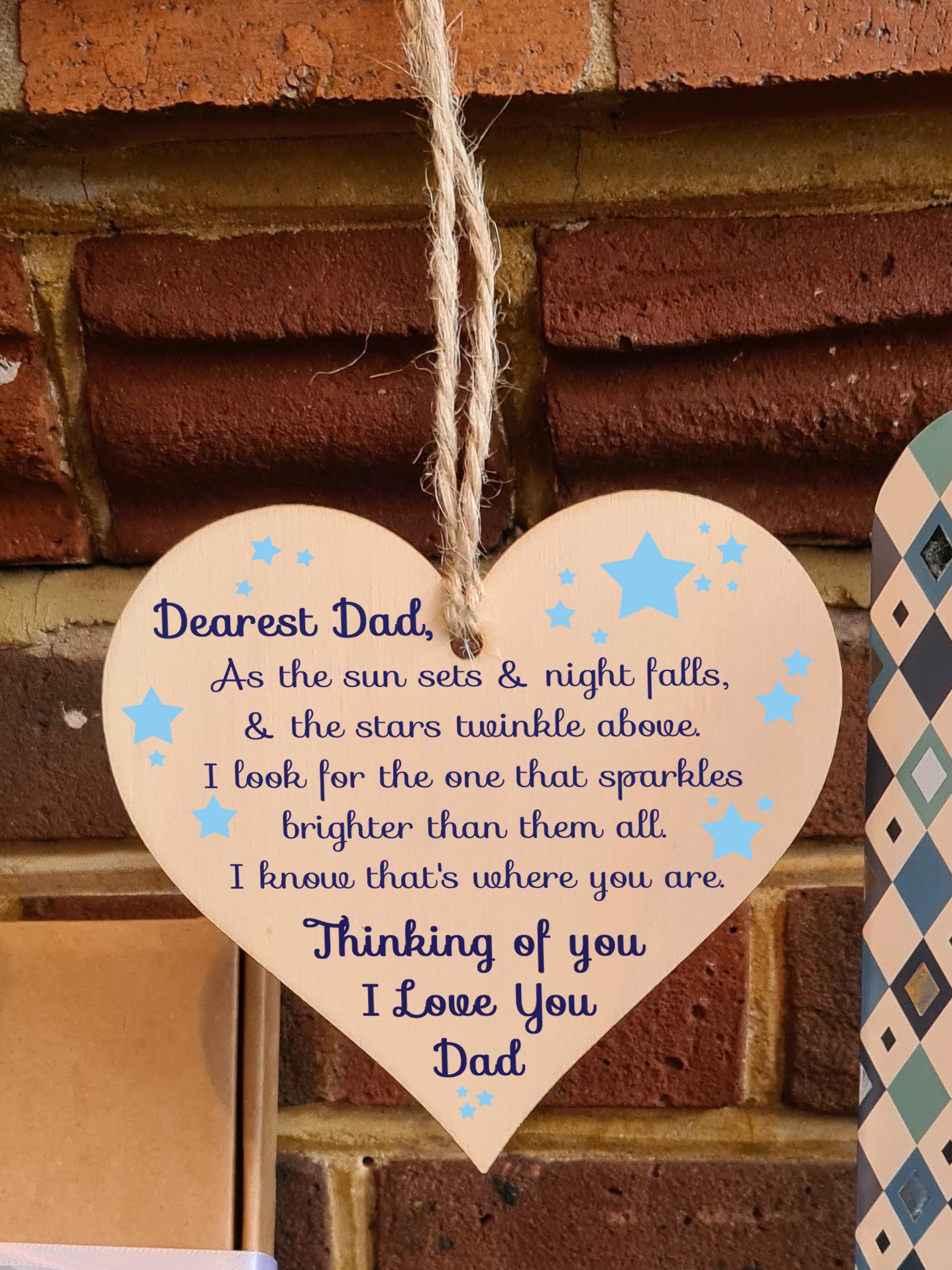 Handmade Wooden Hanging Heart Plaque Gift to remember Dad Loving Thoughtful Father Keepsake