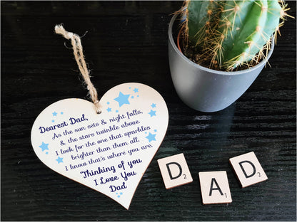 Handmade Wooden Hanging Heart Plaque Gift to remember Dad Loving Thoughtful Father Keepsake