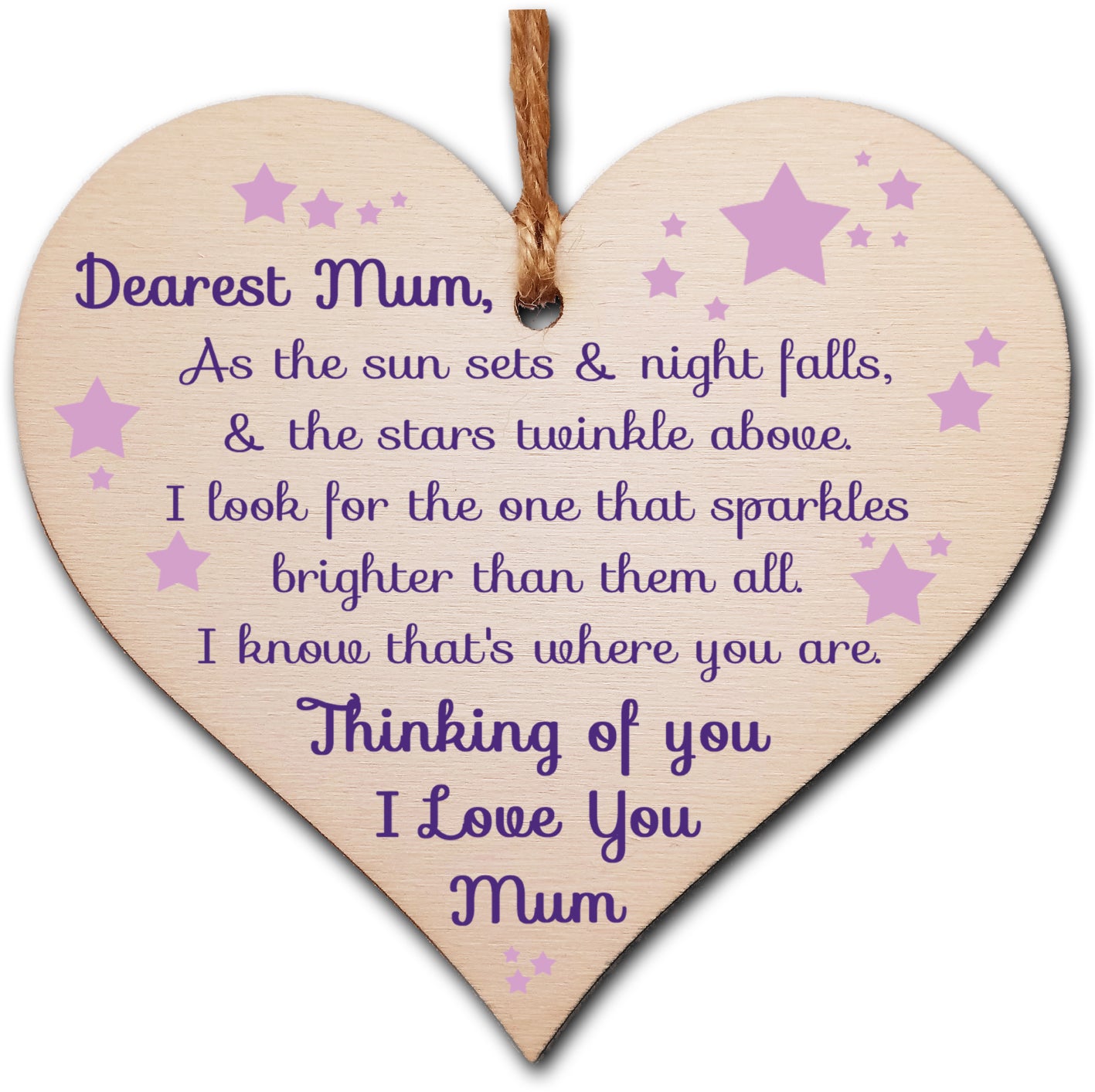 Handmade Wooden Hanging Heart Plaque Gift to remember Mum Loving Thoughtful Mother Keepsake