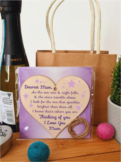 Handmade Wooden Hanging Heart Plaque Gift to remember Mum Loving Thoughtful Mother Keepsake