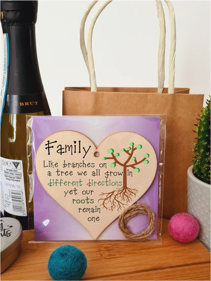 Handmade Wooden Hanging Heart Plaque Gift for Mum Celebrate Family
