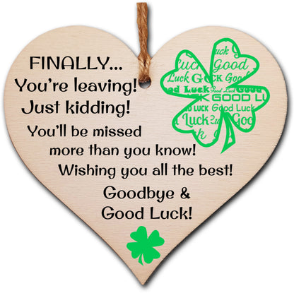 Handmade Wooden Hanging Heart Plaque Gift to Say Sorry You're Leaving You'll be Missed Keepsake for Friend