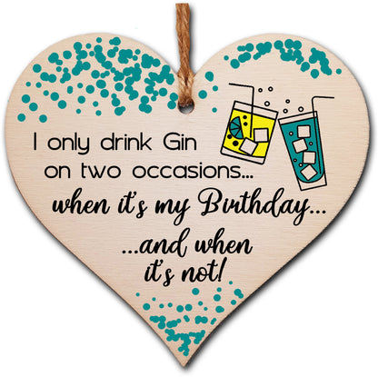 Handmade Wooden Hanging Heart Plaque Gift for Gin Lovers Novelty Funny Birthday Keepsake