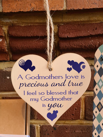 Handmade Wooden Hanging Heart Plaque Gift for precious and Special Godmothers Novelty Keepsake