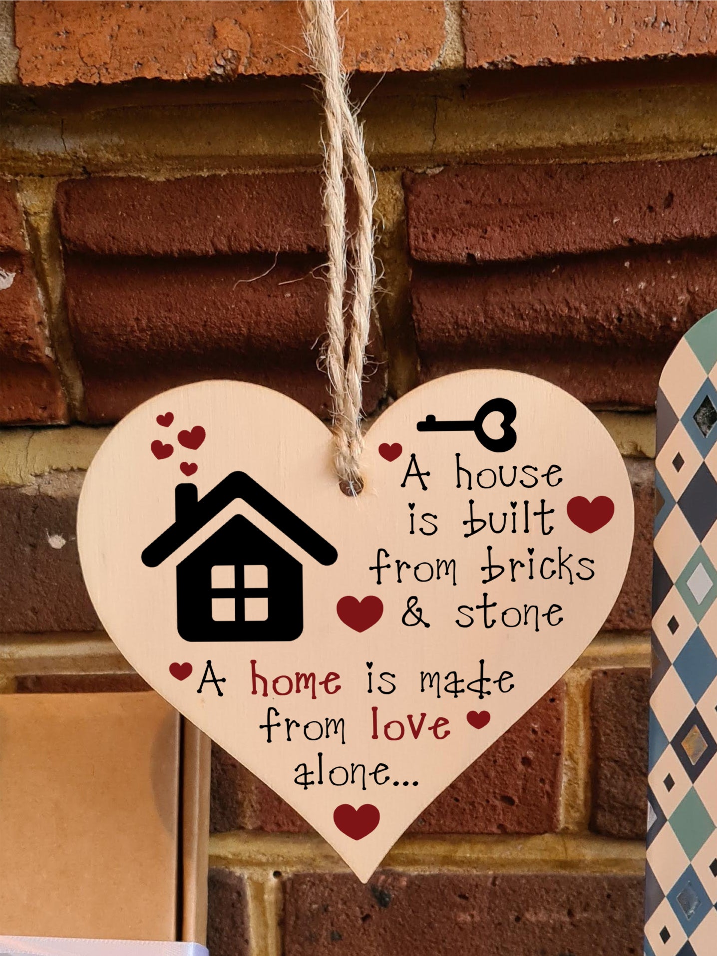 Handmade Wooden Hanging Heart Plaque Gift for New Home Perfect House Warming Present