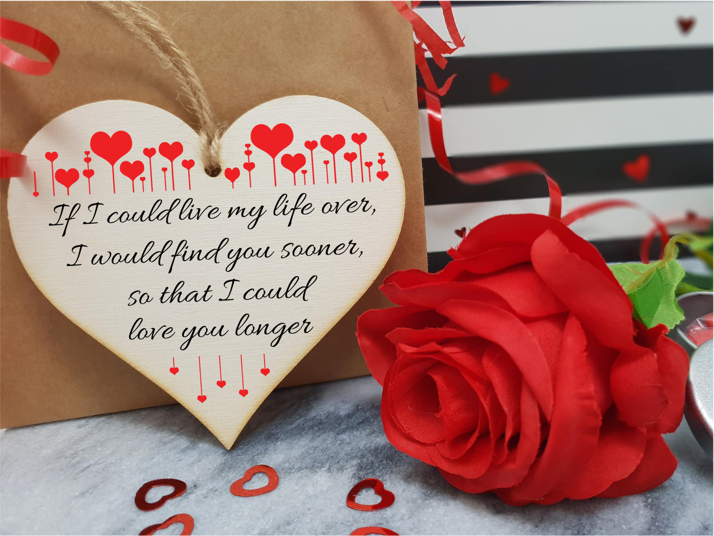 Handmade Wooden Hanging Heart Plaque Gift perfect for your Boyfriend or Girlfriend Romantic Keepsake