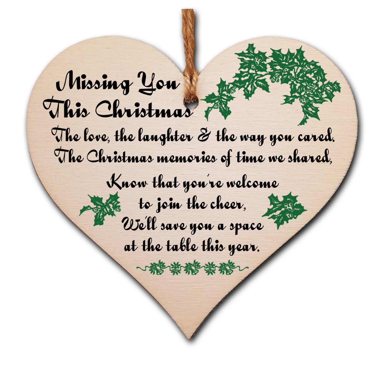 Handmade Wooden Hanging Heart Plaque Gift to Remember Lost Loved Ones at Christmas