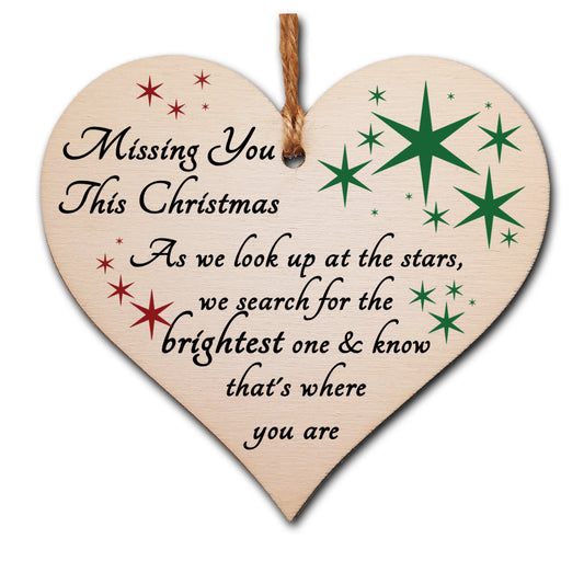 Handmade Wooden Hanging Heart Plaque Gift to Remember Lost Loved Ones at Christmas