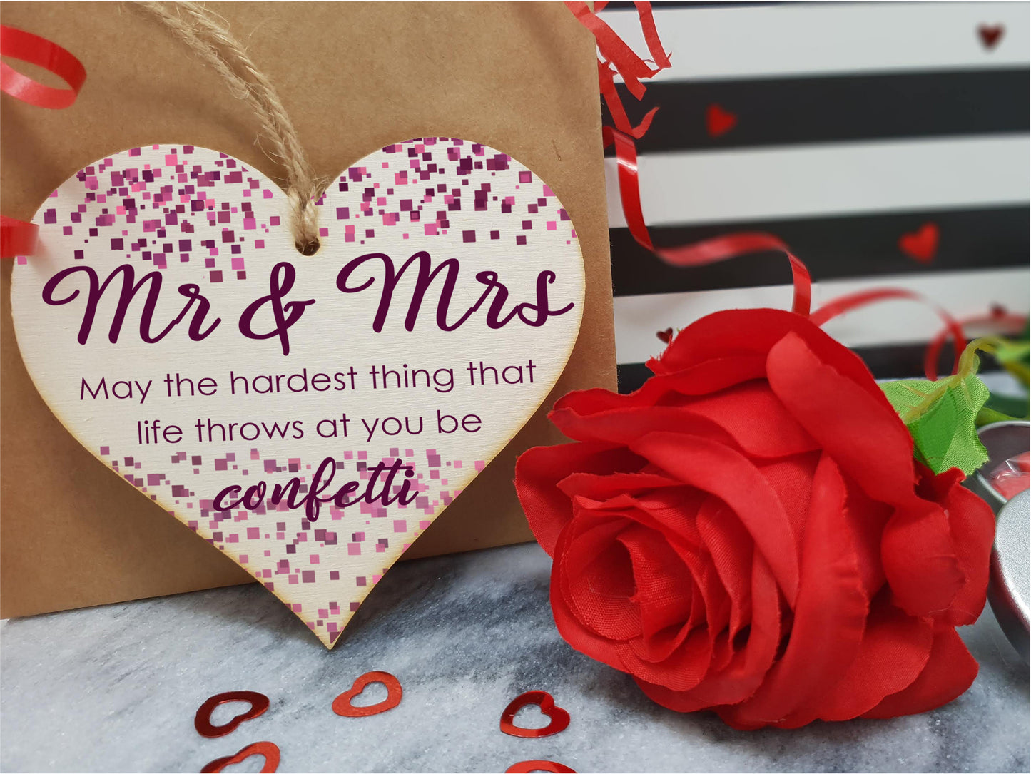 Handmade Wooden Hanging Heart Plaque Gift for the Perfect Newly Wed Couple