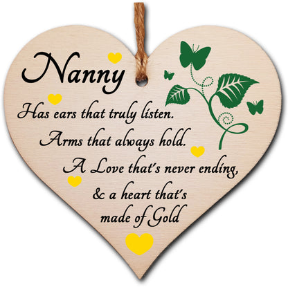 Handmade Wooden Hanging Heart Plaque Gift for Nanny Loving Thoughtful Present