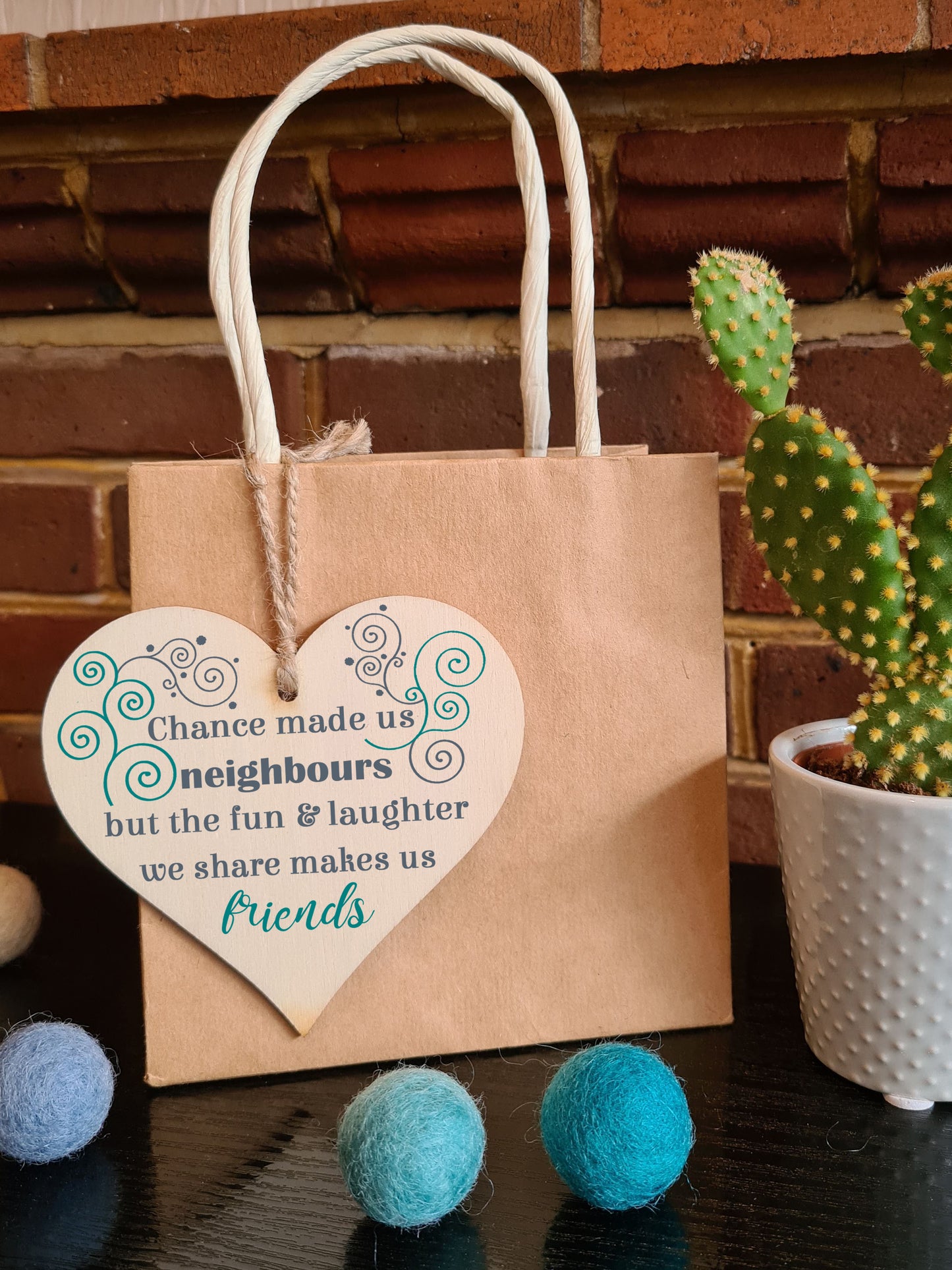 Handmade Wooden Hanging Heart Plaque Gift for Neighbours Keepsake for Friend