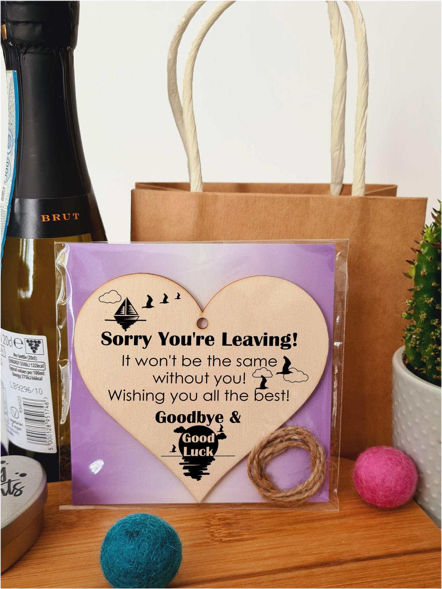 Handmade Wooden Hanging Heart Plaque Gift to Say Sorry You're Leaving You'll be Missed Keepsake for Friend