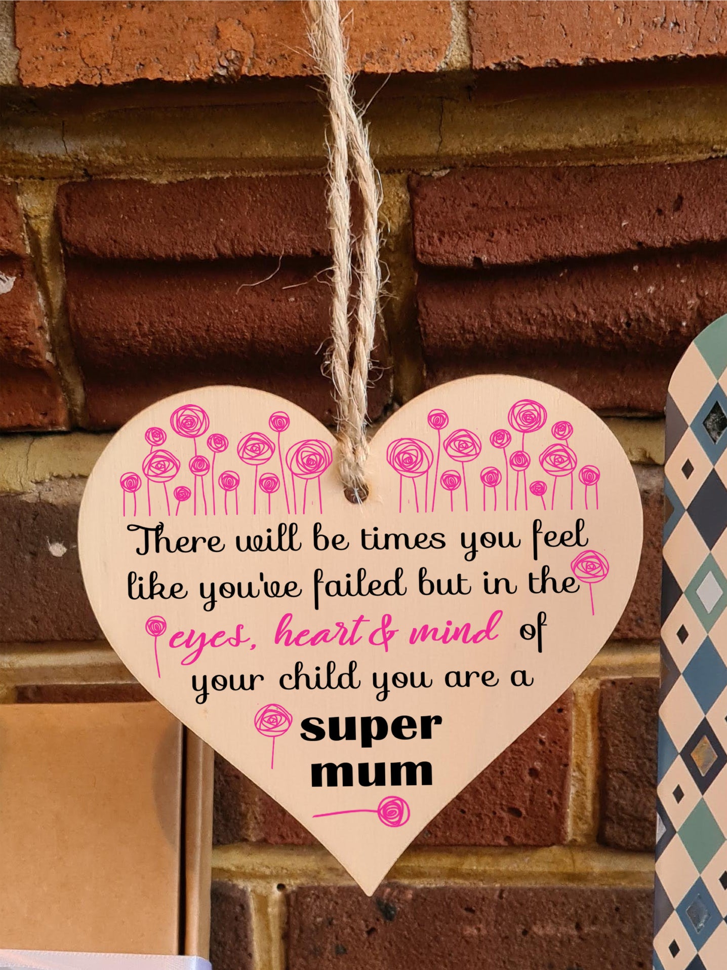 Handmade Wooden Hanging Heart Plaque Gift for Mum Loving Thoughtful Present