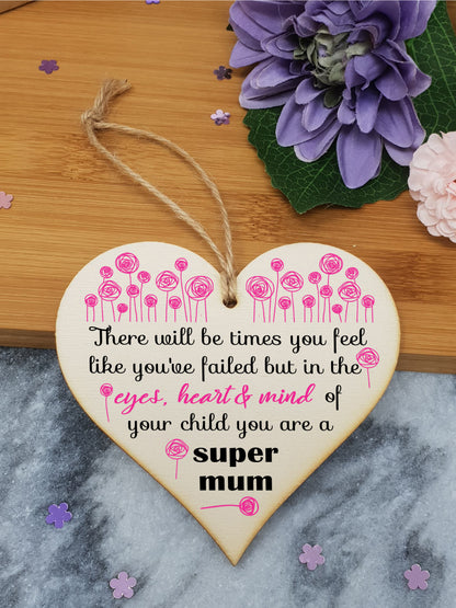 Handmade Wooden Hanging Heart Plaque Gift for Mum Loving Thoughtful Present