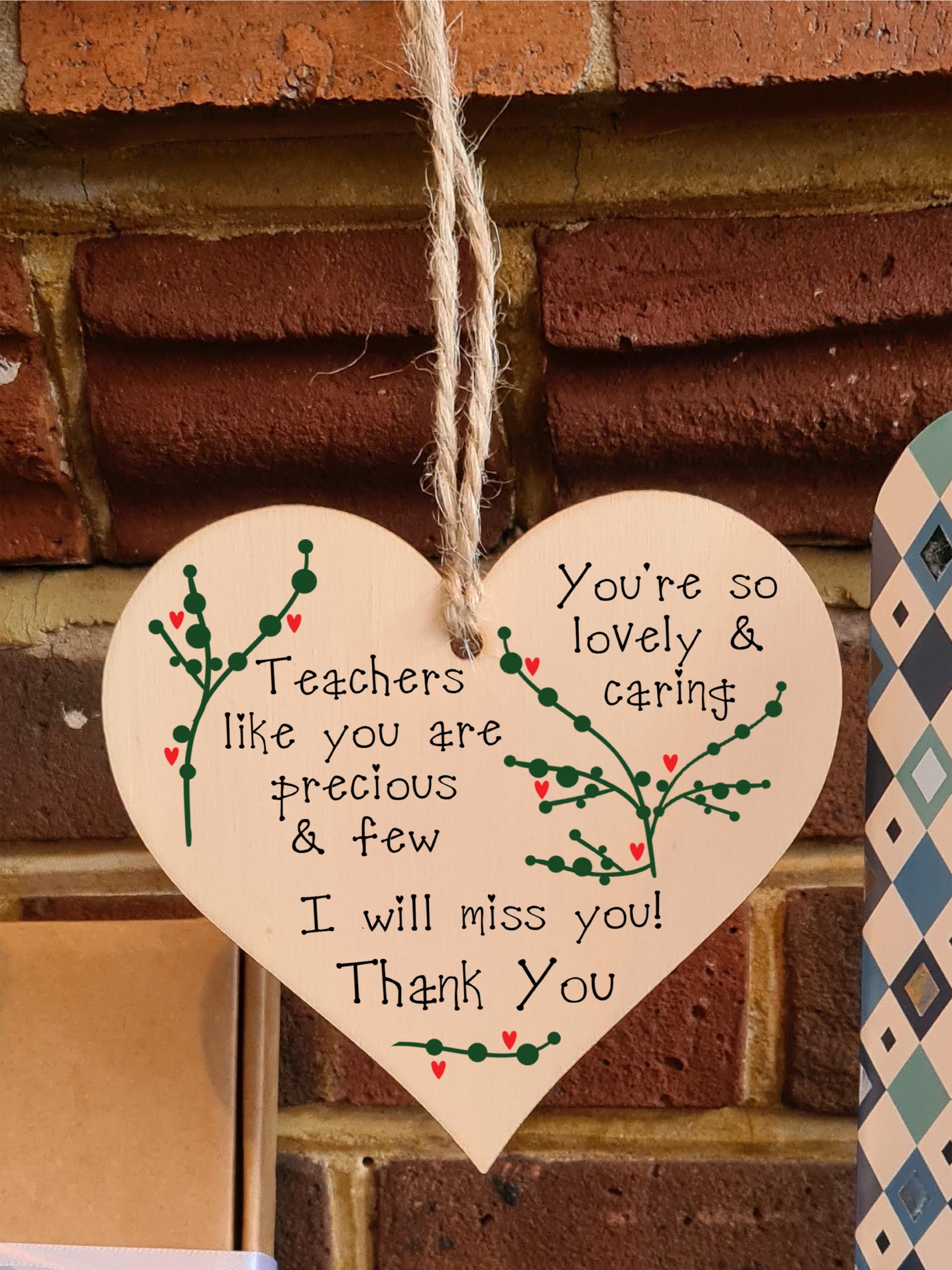 Handmade Wooden Hanging Heart Plaque Gift for a Great Teacher Thank You Keepsake