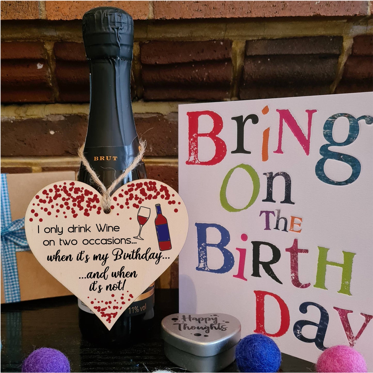 Handmade Wooden Hanging Heart Plaque Gift for Wine Lovers Novelty Funny Birthday Keepsake