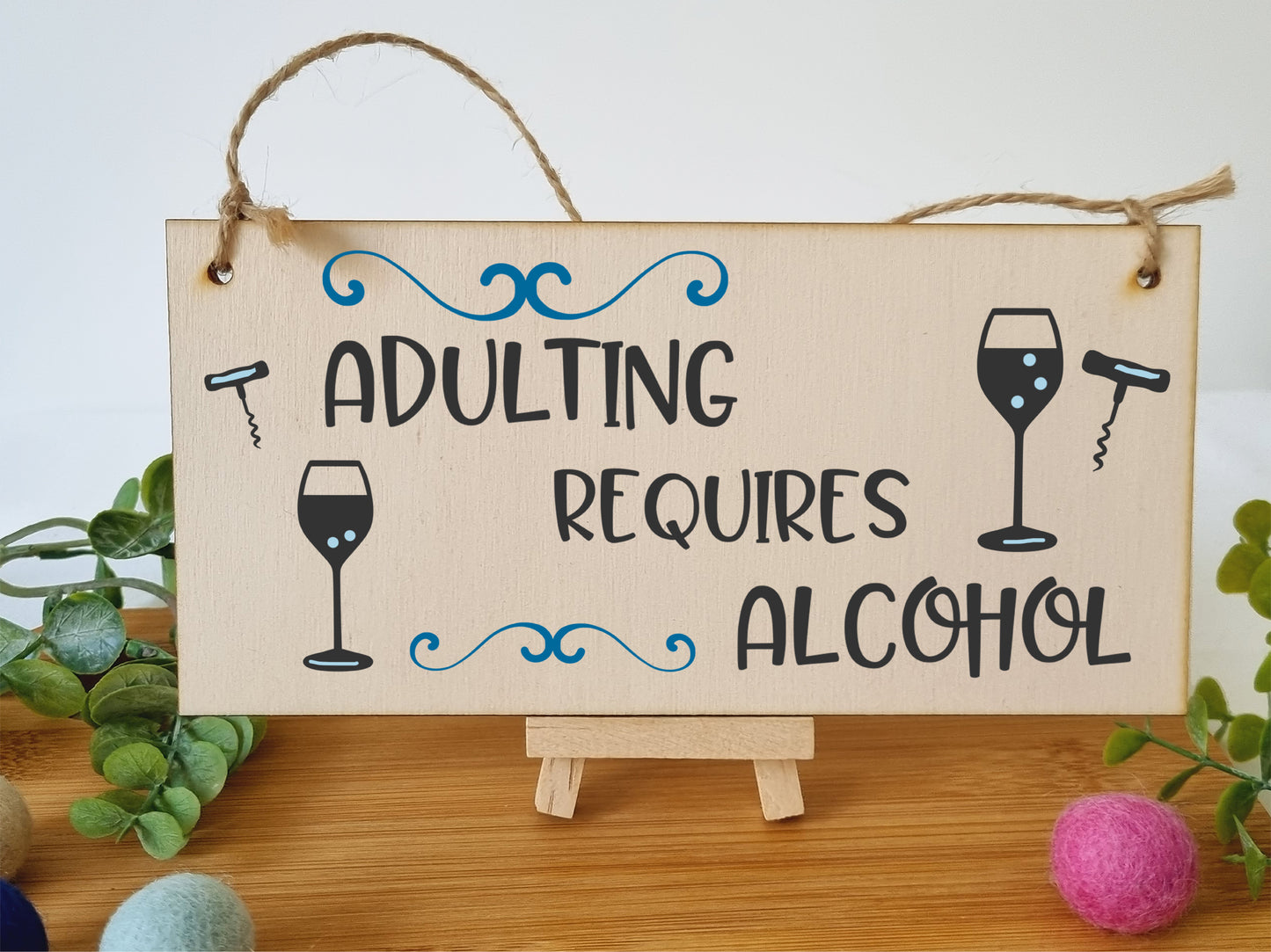 Handmade Wooden Hanging Wall Plaque Adulting Requires Alcohol Funny Novelty Sign Home Bar Friendship Gift