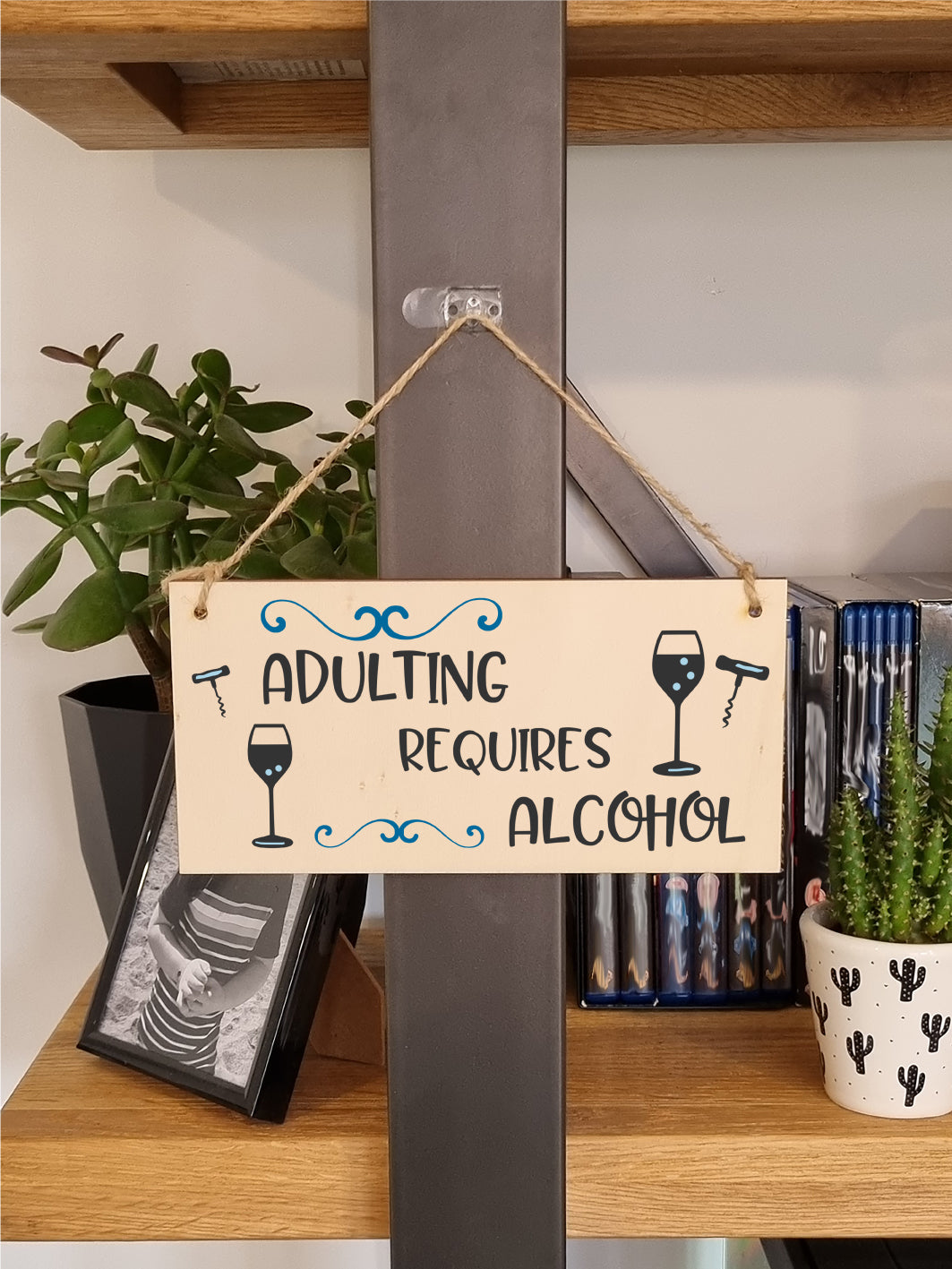 Handmade Wooden Hanging Wall Plaque Adulting Requires Alcohol Funny Novelty Sign Home Bar Friendship Gift