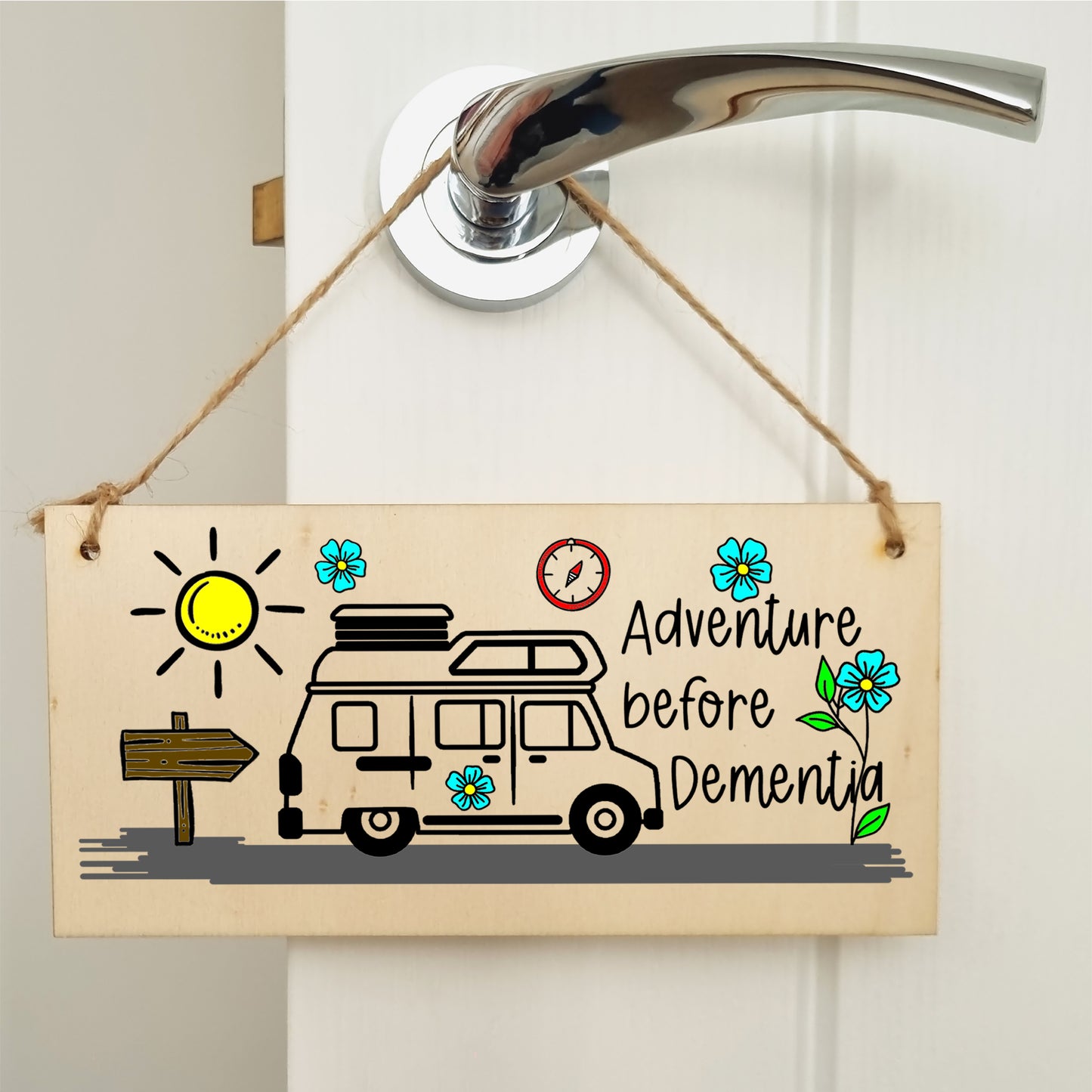 Handmade Wooden Hanging Wall Plaque Adventure Before Dementia Fun Camping Gift Adventure Sign for Caravan Camper