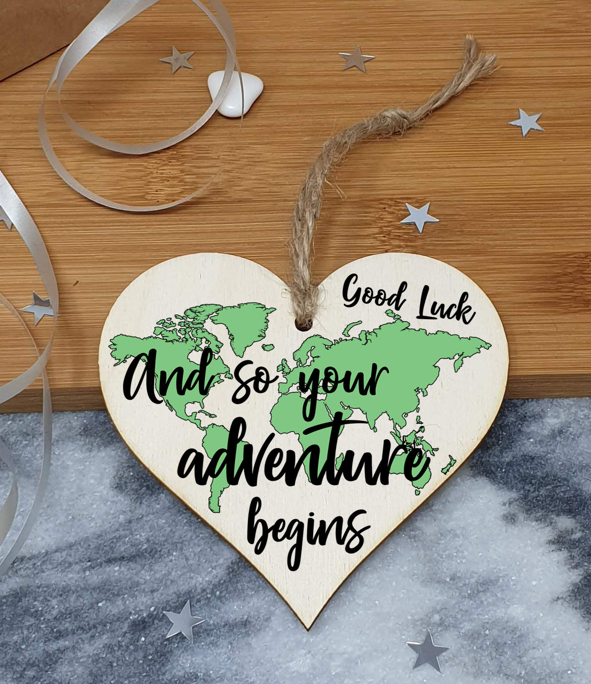Handmade Wooden Hanging Heart Plaque Gift Adventure Begins Inspirational Motivational World Explorer Wilderness Design