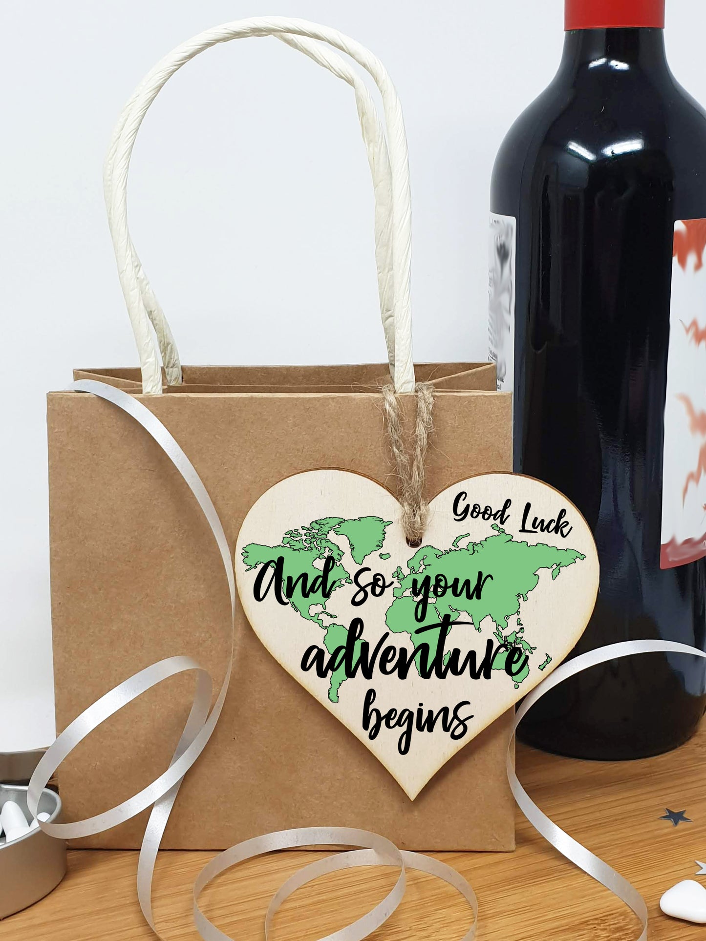 Handmade Wooden Hanging Heart Plaque Gift Adventure Begins Inspirational Motivational World Explorer Wilderness Design