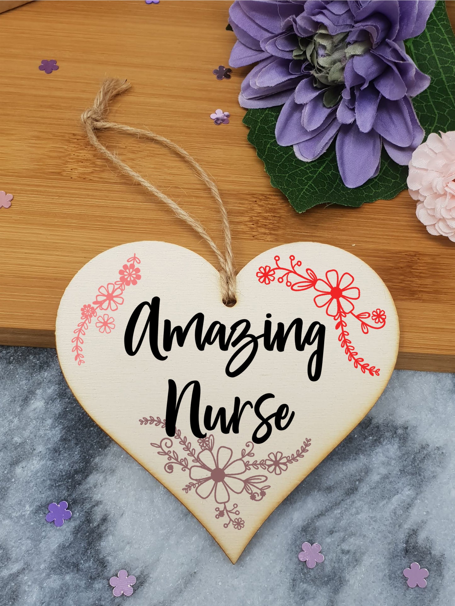 Handmade Wooden Hanging Heart Plaque Gift for a Amazing Nurse Thank You Keepsake