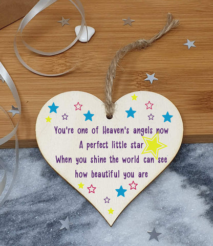 Handmade Wooden Hanging Heart Plaque Gift Heaven Angel Beautiful Star Missing You Bereavement In Memory Keepsake Wall Hanger