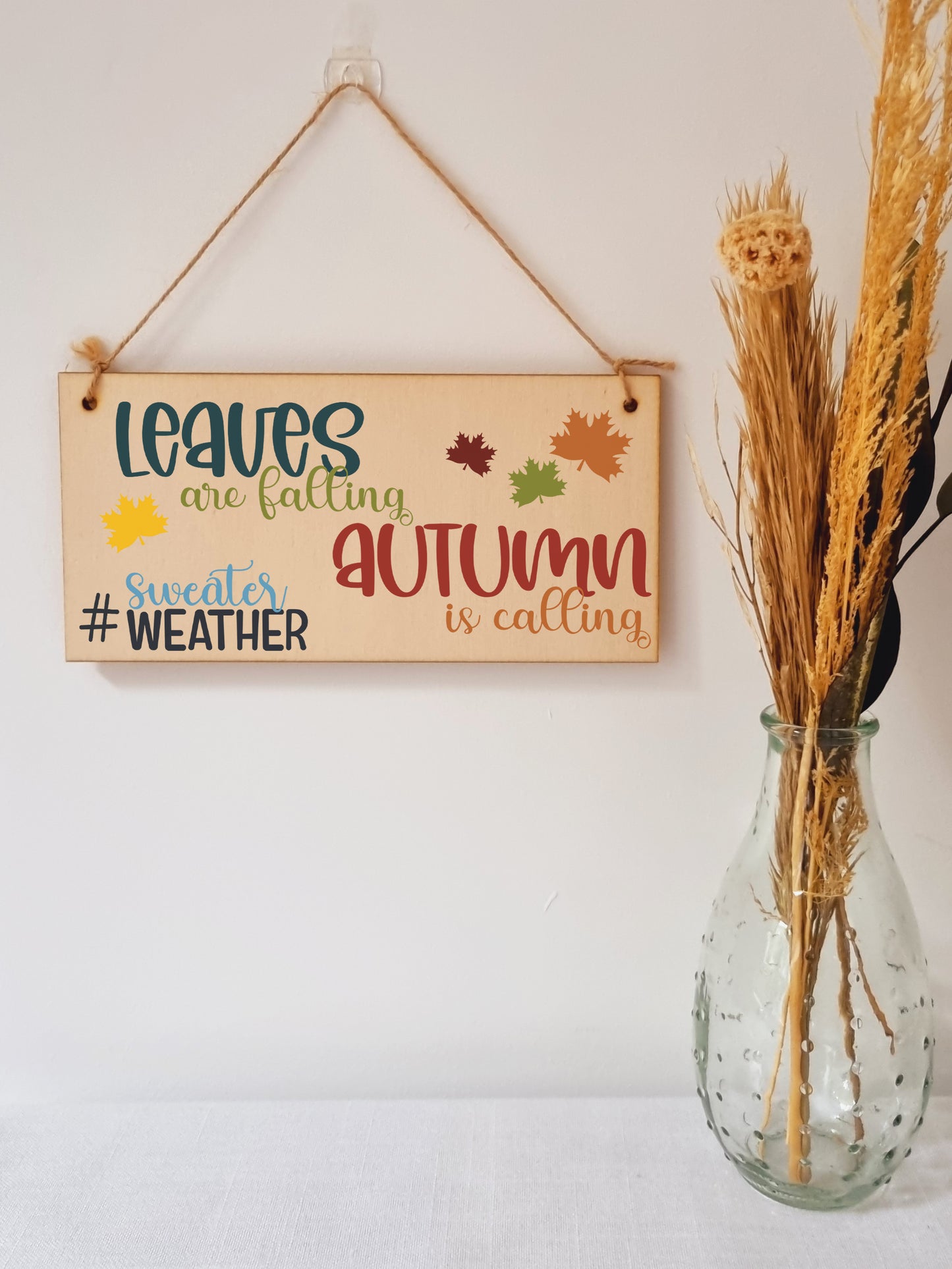 Leaves Falling Autumn Calling Decorative Home Handmade Wooden Hanging Wall Plaque Gift hashtag sweater weather