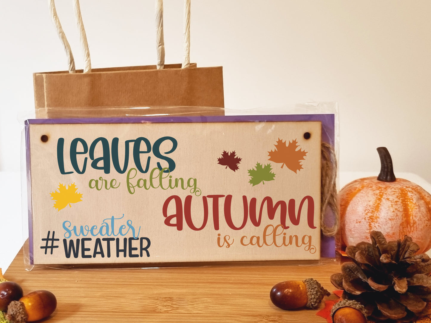 Leaves Falling Autumn Calling Decorative Home Handmade Wooden Hanging Wall Plaque Gift hashtag sweater weather