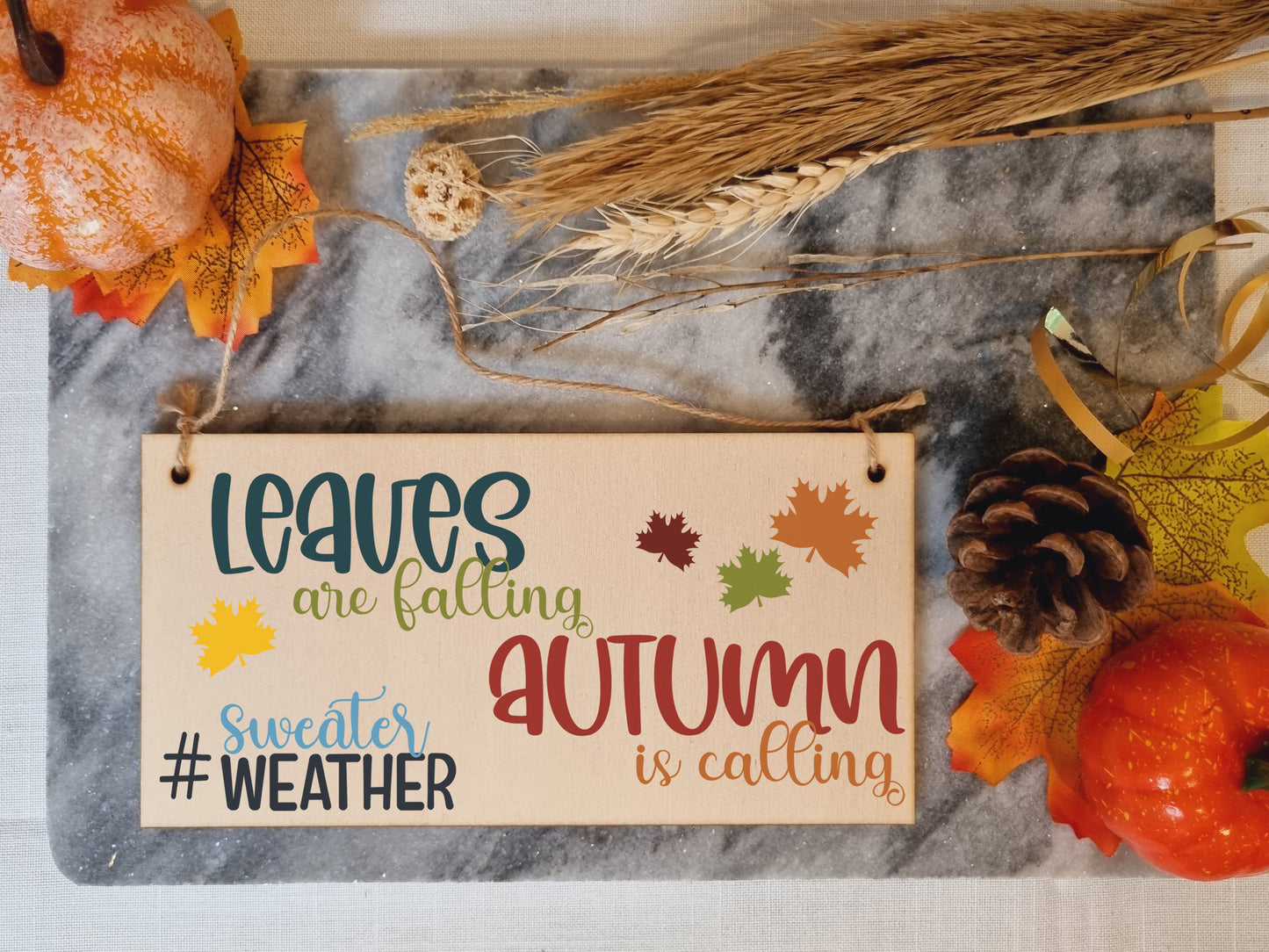 Leaves Falling Autumn Calling Decorative Home Handmade Wooden Hanging Wall Plaque Gift hashtag sweater weather