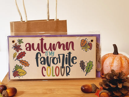 Autumn Favourite Colour Seasonal Decorative Leaves Sign Handmade Wooden Hanging Wall Plaque Gift Hallway Home Décor