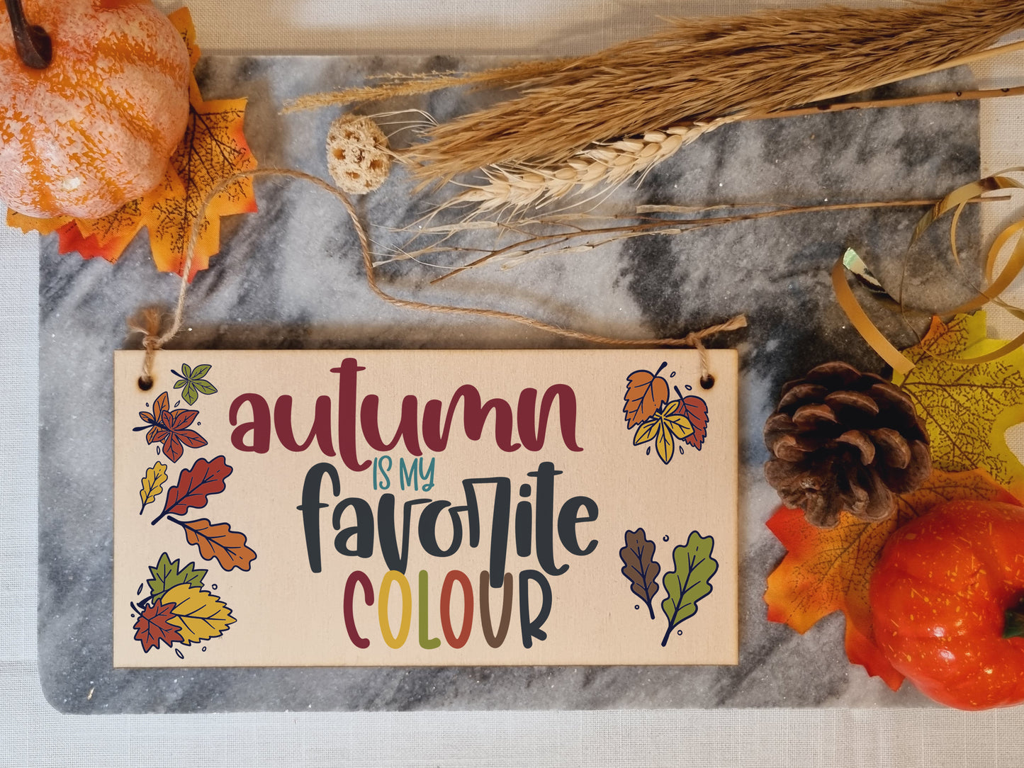 Autumn Favourite Colour Seasonal Decorative Leaves Sign Handmade Wooden Hanging Wall Plaque Gift Hallway Home Décor