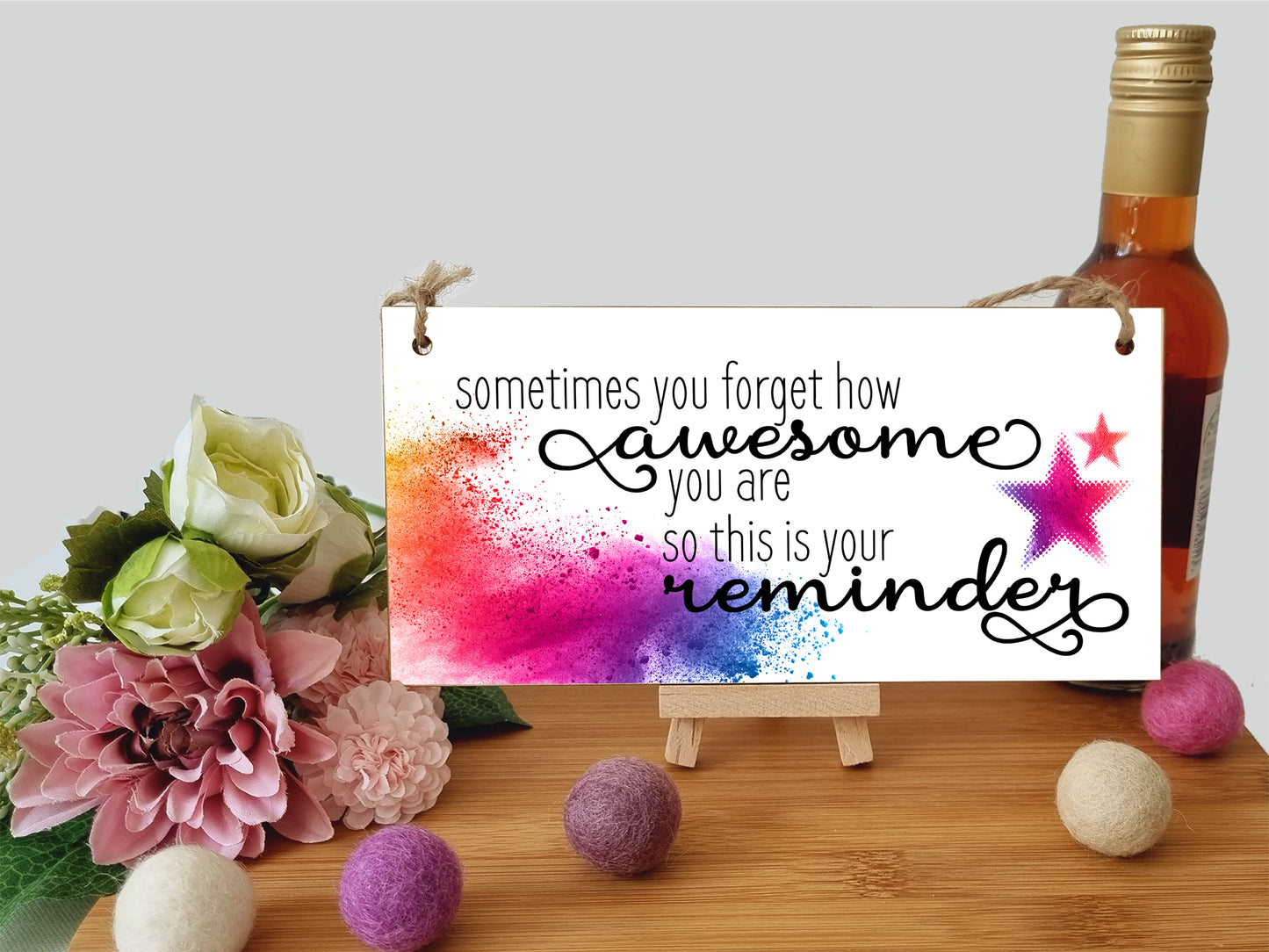 Handmade Wooden Hanging Wall Plaque Don't Forget You're Awesome Reminder Inspirational Friendship Gift