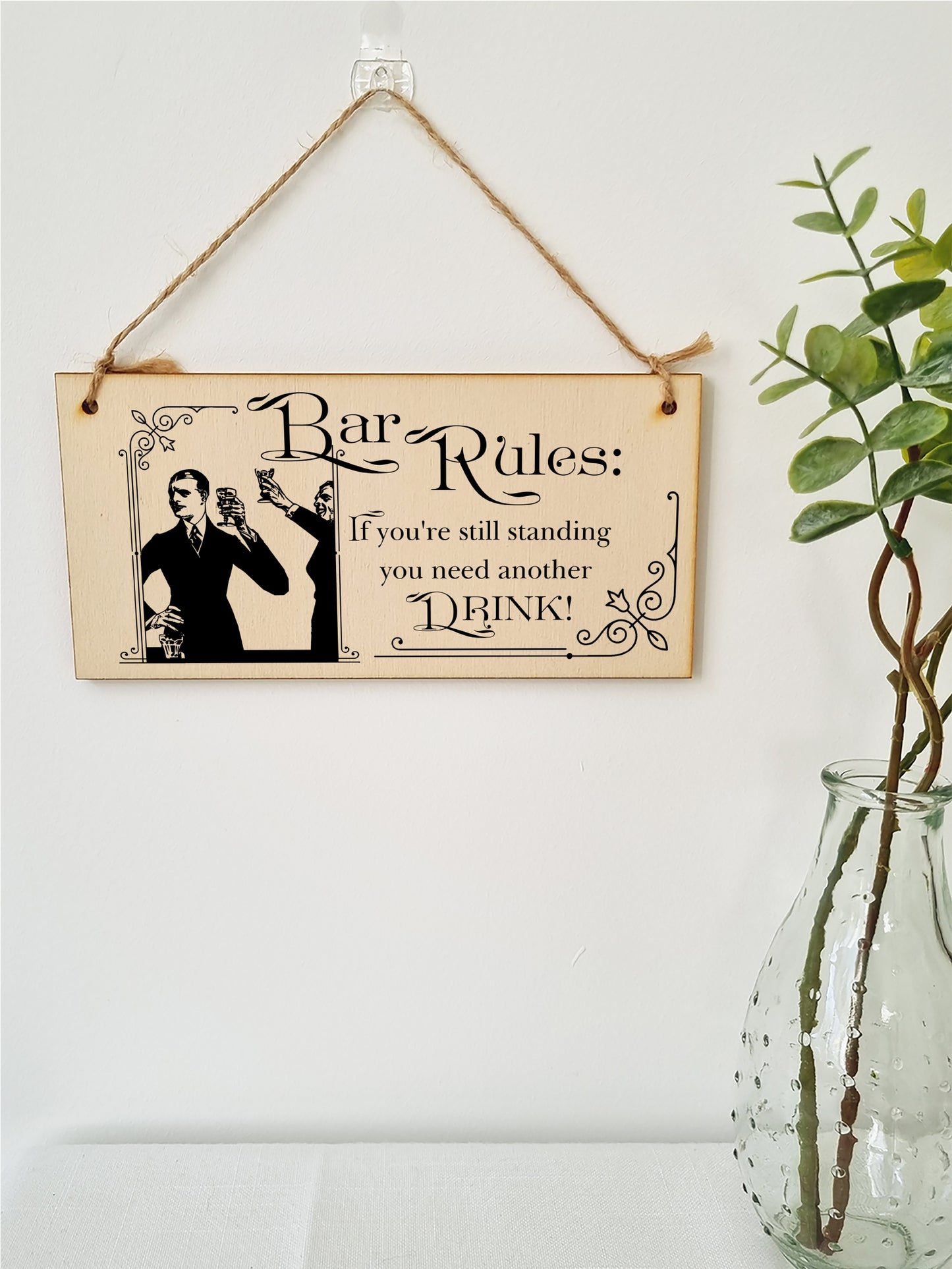 Handmade Wooden Hanging Wall Plaque Bar Rules Still Standing Need a Drink Funny Novelty Sign Home Bar