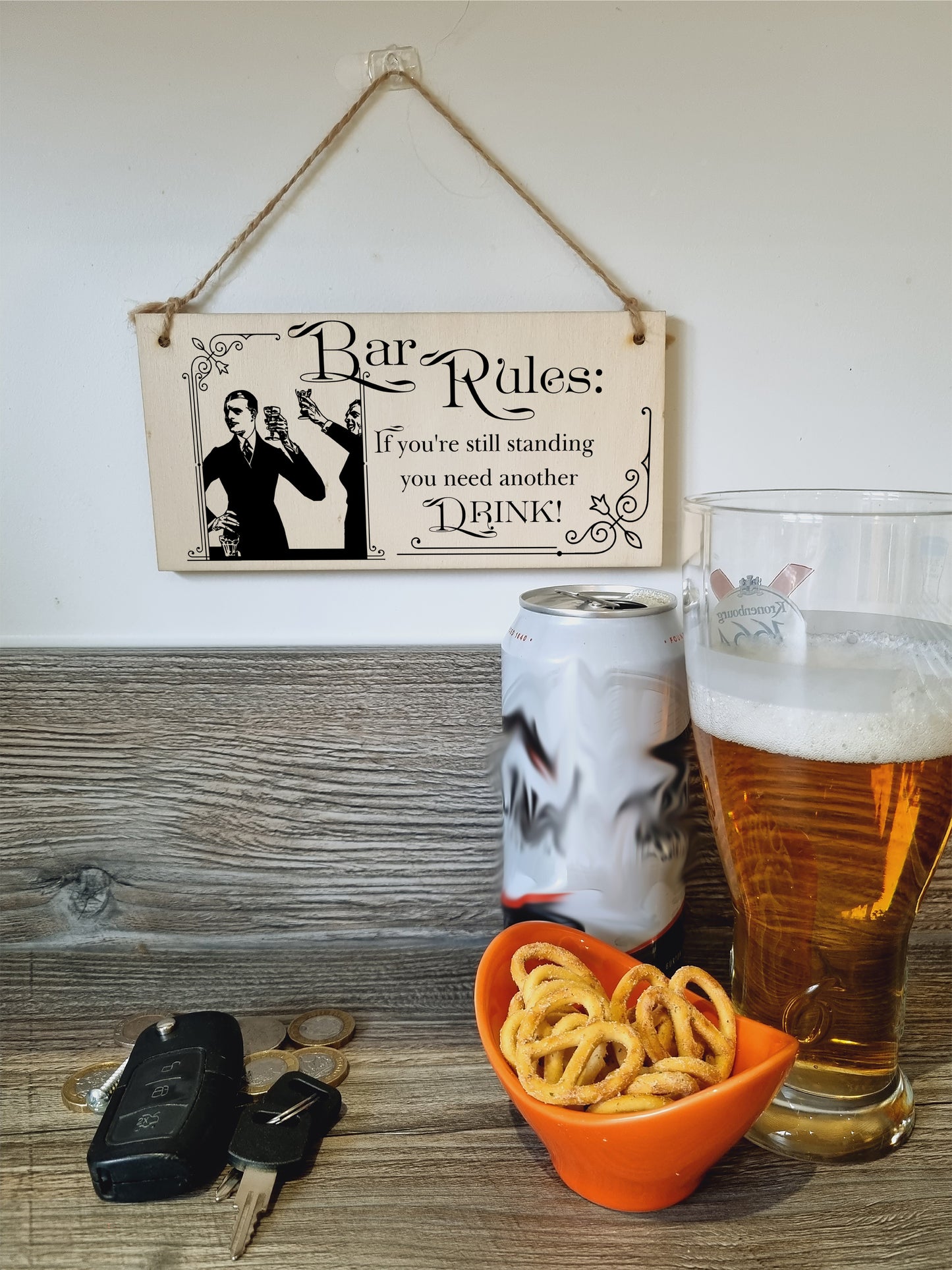 Handmade Wooden Hanging Wall Plaque Bar Rules Still Standing Need a Drink Funny Novelty Sign Home Bar