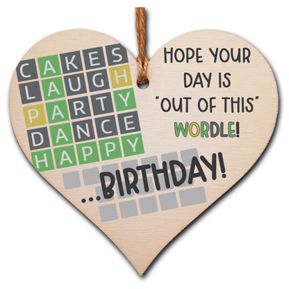 Handmade Wooden Hanging Heart Plaque Gift Happy Birthday Hope its out of this world Wordle Fun Words