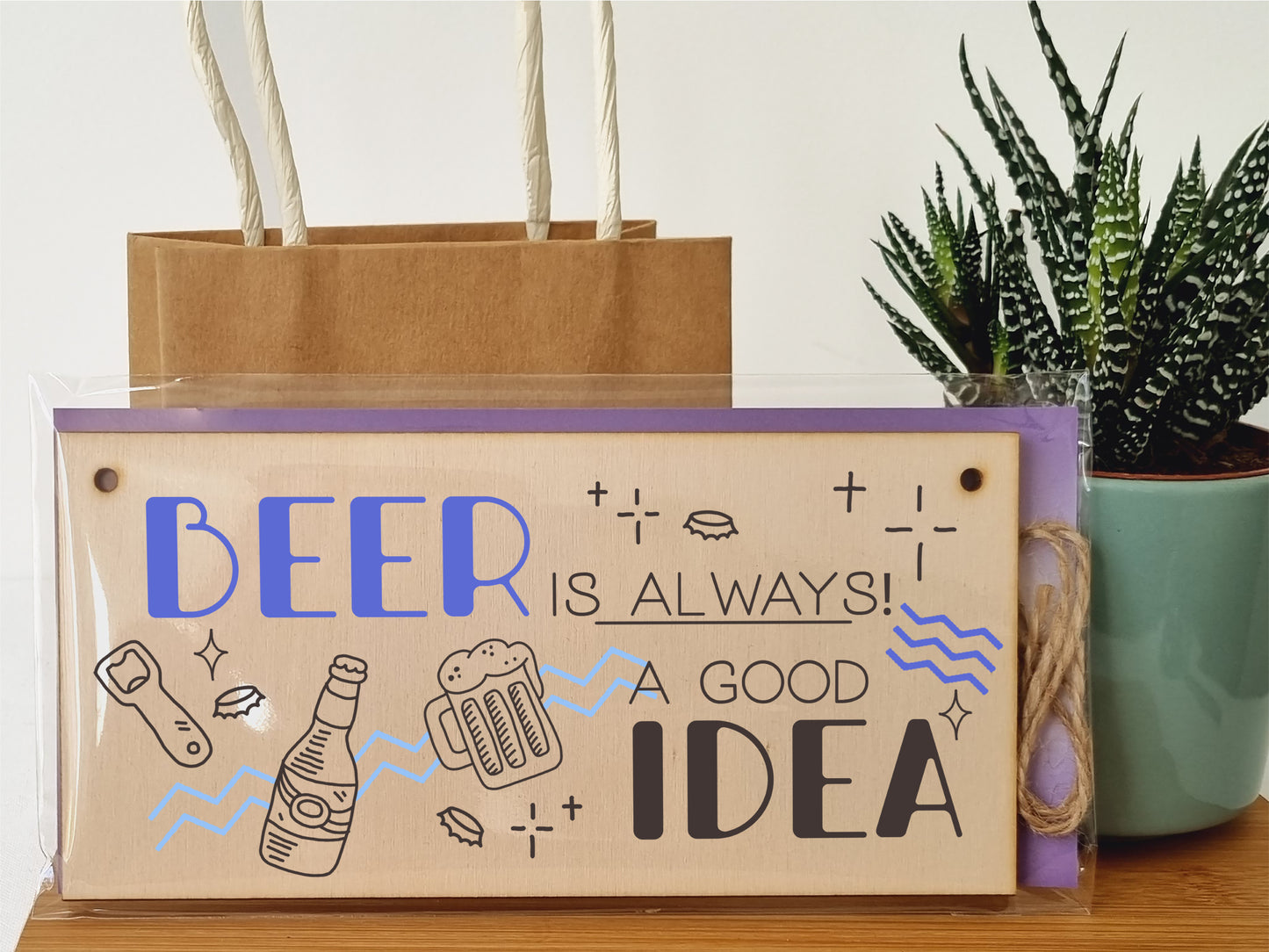 Handmade Wooden Hanging Wall Plaque Beer is Always a Good Idea Funny Novelty Sign Home Bar Father's Day Gift